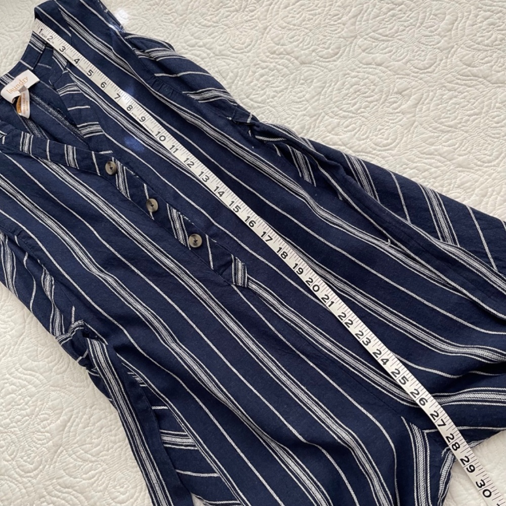 Laundry by Shelli Segal Jumpsuit Linen Blend Blue Striped Size 2 - Picture 7 of 11